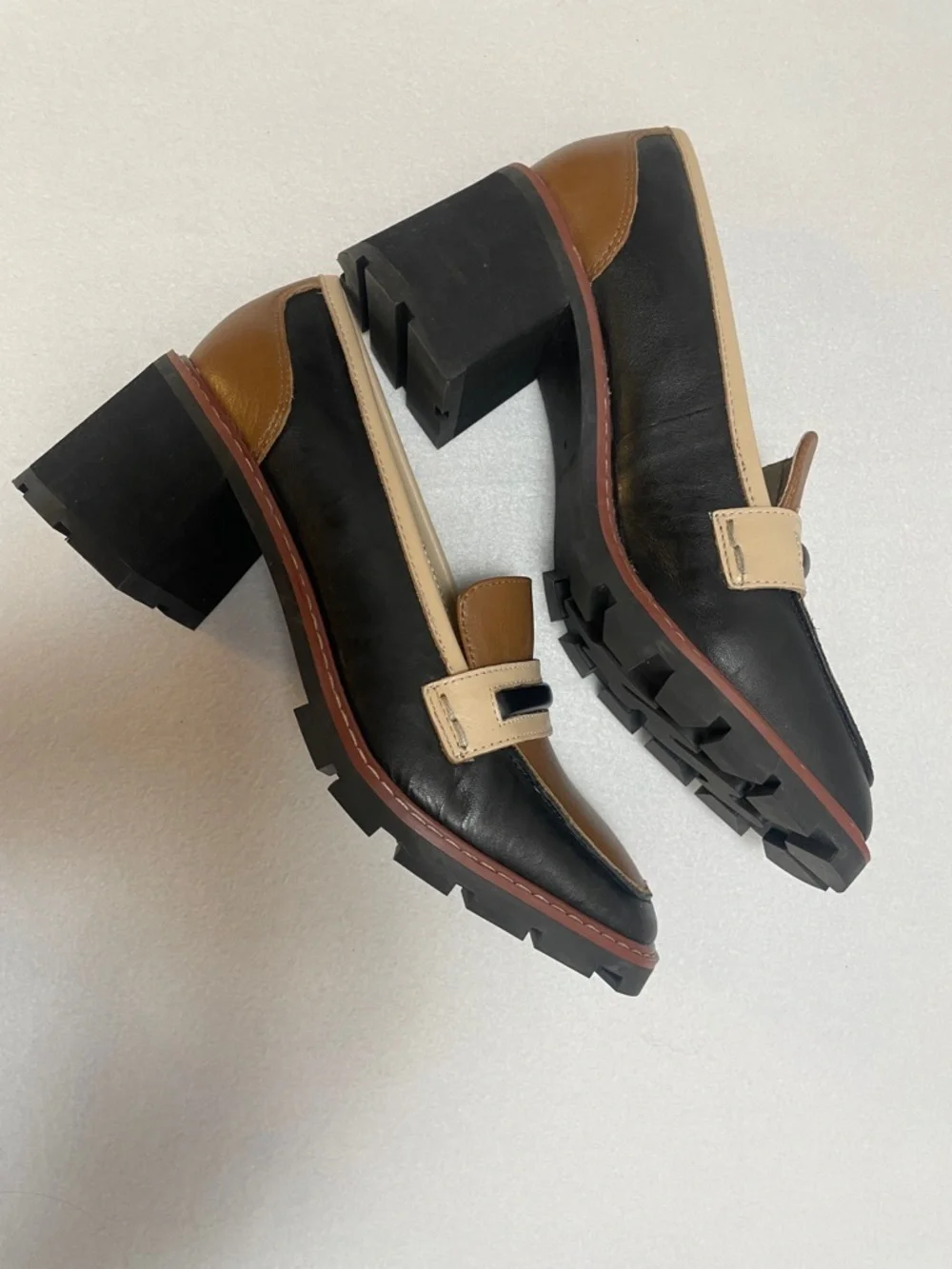 Sanctuary Parker Leather Block Heel Slip On Color Block Loafers